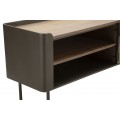 Industriálny obdĺžnikový hnedý masívny TV stolík Lavient s kovovou konštrukciou s dvomi poličkami a dvomi dvierkami 150 cm 