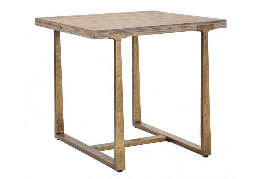 Vidiecky štvorcový masívny hnedý jedálenský stôl Raner s vintage efektom vymytej farby s kovovými nožičkami 80 cm 