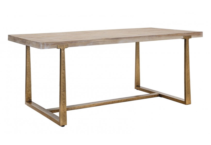 Vidiecky jedálenský stôl Raner v obdĺžnikovom tvare z dreva v hnedej farbe s nožičkami z kovu s vintage efektom vymývanej farby