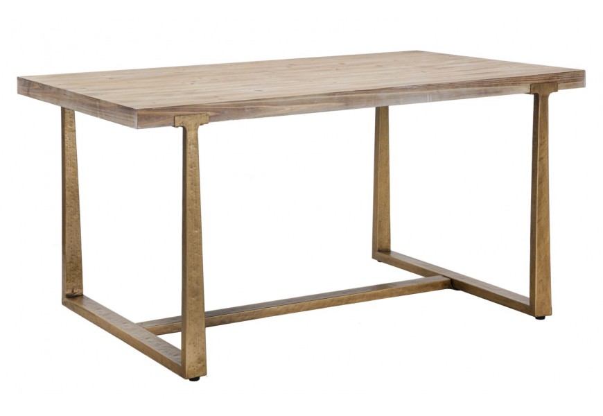 Vidiecky jedálenský stôl Raner z masívneho dreva v hnedej farbe s výraznou štruktúrou dreva s vymývaným farebným efektom s nožičkami z kovu s dreveným efektom