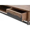 Industriálny masívny hnedý obdĺžnikový konferenčný stolík Berignone s poličkou a so zásuvkou s tmavým hnedým detailom 118 cm