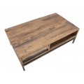 Industriálny masívny hnedý obdĺžnikový konferenčný stolík Berignone s poličkou a so zásuvkou s tmavým hnedým detailom 118 cm