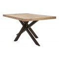 Vidiecky obdĺžnikový jedálenský stôl Aleron z hnedého akáciového dreva s parketovým vzorom a prekríženými nožičkami 180 cm