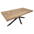 Vidiecky obdĺžnikový jedálenský stôl Aleron z hnedého akáciového dreva s parketovým vzorom a prekríženými nožičkami 180 cm