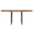 Masívny moderný jedálenský stôl Cubilio z hnedého akáciového dreva so vzorovanou mozaikou a čiernymi nožičkami z kovu 80-160 cm