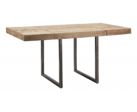 Masívny moderný jedálenský stôl Cubilio z hnedého akáciového dreva so vzorovanou mozaikou a čiernymi nožičkami z kovu 80-160 cm