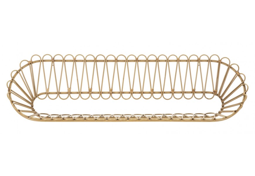 Dizajnová ratanová oválna polica Lumia v modernom štýle s kovovou konštrukciou v hnedej povrchovej úprave s uzlovým viazaním z prírodného ratanu