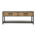 Industriálny obdĺžnikový kovový čierny TV stolík Herringbone s úložným priestorom s hnedým vypletaným vzorom rybej kosti 95 cm