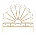 Etno čelo postele Lania z kovu v tvare kvetu s obdĺžnikovým spodným dielom s uhlopriečkami a dvomi opornými nožičkami s ratanovým vzhľadom