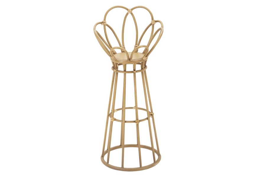 Etno okrúhly ratanový kovový svetlo hnedý podstavec Lania na kvety s vyvýšenou zadnou časťou 62 cm