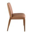 Luxusná moderná jedálenská stolička Vita Naturale s koženým poťahom v koňakovej hnedej farbe a drevenými nožičkami 83 cm