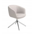 Moderná minimalistická jedálenská stolička Forma Moderna bočnými opierkami a otočnou kovovou nohou so štvorramennou podstavou v lesklom chrómovom prevedení s čalúneným sedadlom s poťahom z textilu v oblačnej sivej farbe