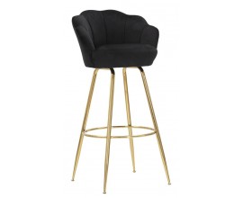 Art deco čierna barová stolička Florencia s tvarovaným operadlom a zlatými kovovými nožičkami 110 cm