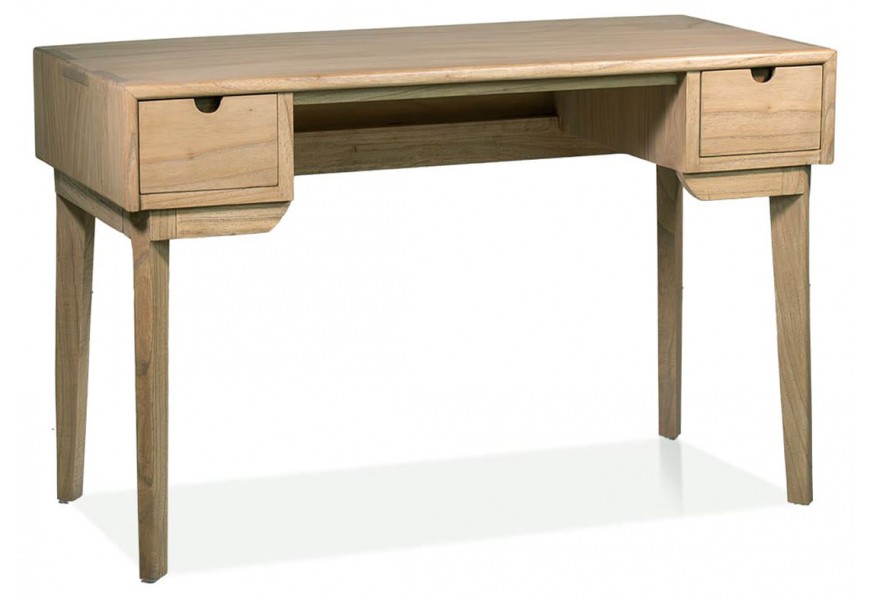 Severský masívny pracovný stôl Bergen v svetlohnedej farbe so štíhlymi nožičkami a dvoma praktickými zásuvkami na stranách