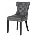 Chesterfield jedálenská stolička Torino s koženým čalúnením v sivej farbe so striebornými nitmi a čiernymi nožičkami 93 cm