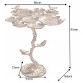 Dizajnový vintage asymetrický príručný stolík Avian v starožitnej medenej farbe s dizajnom listov a vtákov 62 cm