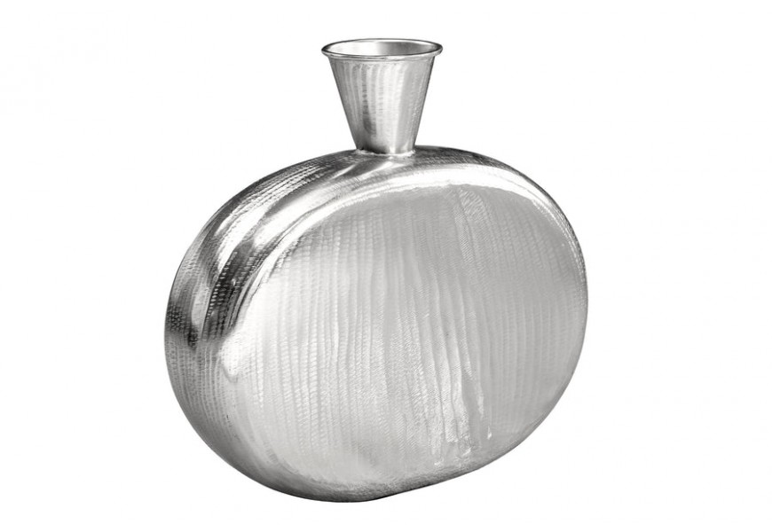 Glamour váza Aleny v okrúhlom tvare z kovu v striebornej farbe s vrchnou časťou v tvare kužeľa