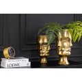 Glamour set kovových okrúhlych zlatých kvetináčov na kvety Zena v podobe tvárí s jemnou patinou s vintage nádychom 38 cm