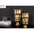 Glamour set kovových okrúhlych zlatých kvetináčov na kvety Zena v podobe tvárí s jemnou patinou s vintage nádychom 38 cm