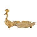 Glamour ozdobná dekoratívna tácka Peak v tvare páva z kovu v zlatej farbe s lesklým povrchom