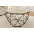 Moderný osemuholníkový travertínový béžový konferenčný stolík Adamantino so zlatou geometrickou kovovou nohou 70 cm