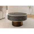 Art deco okrúhly geometrický kovový konferenčný stolík Maran s vrchnou čiernou doskou s bielou intarziou z kostí 60 cm