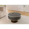 Art deco okrúhly geometrický kovový konferenčný stolík Maran s vrchnou čiernou doskou s bielou intarziou z kostí 60 cm