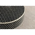 Art deco okrúhly geometrický kovový konferenčný stolík Maran s vrchnou čiernou doskou s bielou intarziou z kostí 60 cm