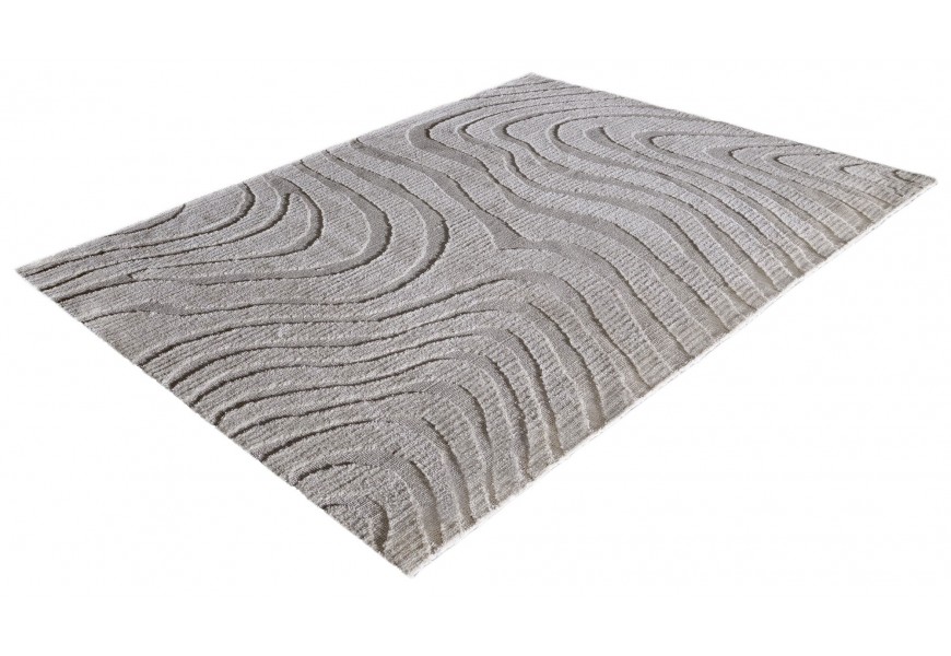 Moderný obdĺžnikový koberec Flow v svetlej sivej farbe s 3D reliéfnym vzorom vĺn a krátkym vlasom