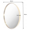 Dizajnové glamour okrúhle nástenné zrkadlo Keening s kovovým zlatým rámom 50 cm