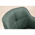 Dizajnová jedálenská otočná stolička Lione  s prešívaným vzorom v zelenej koži s opierkami na ruky s čiernou podstavou 82 cm