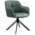 Dizajnová jedálenská otočná stolička Lione  s prešívaným vzorom v zelenej koži s opierkami na ruky s čiernou podstavou 82 cm