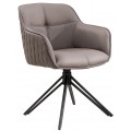 Dizajnová jedálenská otočná stolička Lion s opierkami na ruky s prešívaným vzorom v hnedo sivej koži s čiernou podstavou 82 cm