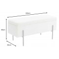 Moderná obdĺžniková lavica s úložným priestorom Irvin s bielym buklé poťahom s čiernymi kovovými nožičkami 100 cm