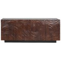 Dizajnový obdĺžnikový príborník Wiellde so štyrmi dvierkami v tmavohnedom lakovanom akáciovom dreve a 3D reliéfnym vzorom 175 cm