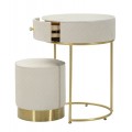 Glamour okrúhly toaletný stolík s taburetkou Glamia Tapisé s krémovým zamatovým poťahom a zlatou podstavou so zásuvkou 52 cm