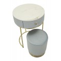 Art deco sada toaletného stolíka a taburetky Glamia Tapisé s nebovo modrým zamatovým poťahom a zlatými podstavami 52 cm