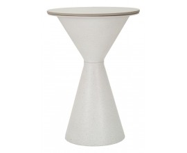 Dizajnový príručný stolík Edal v tvare presýpacích hodín z dvoch kužeľov z keramiky so zrnitou štruktúrou a vrchnou doskou v okrúhlom tvare s dizajnom z mramoru v bielo sivej farbe s jemnými žilkami