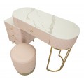 Glamour oválna toaletná zostava Glamia Tapisé s ružovým koženým čalúnením s diamantovým prešívaním a mramorovou doskou 120 cm