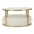 Glamour konferenčný stolík Glamia Tapisé s okrúhlou bielou mramorovou doskou so zlatou konštrukciou a dvoma zásuvkami 75 cm