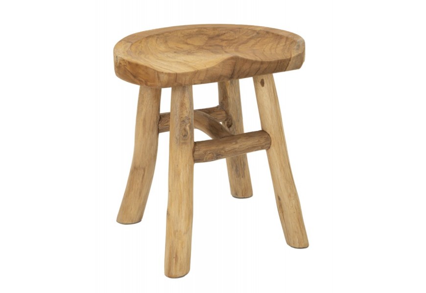 Masívny príručný stolík Mila v hnedej farbe so štruktúrou letokruhov z teakového dreva so štyrmi nepravidelnými nožičkami