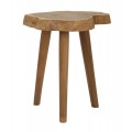 Masívna okrúhla hnedá taburetka Bia s tromi nožičkami s výraznou štruktúrou letokruhov 45 cm 