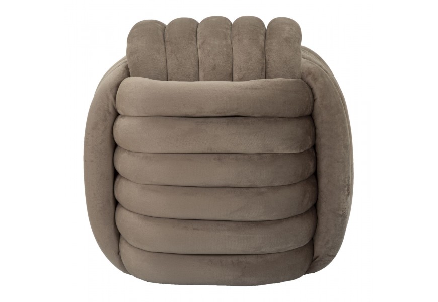 Dizajnová taburetka Nodo v štvorcovom tvare v hnedej farbe s čalúnením so zamatovým poťahom v tvare klbka na pletenie