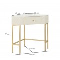 Dizajnový glamour rohový konzolový stolík Glamia Tapisé so zásuvkou s béžovým prešívaným čalúnením a zlatou podstavou 84 cm