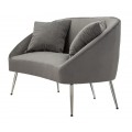 Dizajnová art deco sedačka Cally s dvomi vankúšmi so zamatovým sivým poťahom a chrómovými nohami 137 cm
