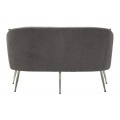 Dizajnová art deco sedačka Cally s dvomi vankúšmi so zamatovým sivým poťahom a chrómovými nohami 137 cm