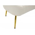 Dizajnová art deco sedačka Cally s dvomi vankúšmi s bielym kožušinovým poťahom a zlatými nožičkami 137 cm