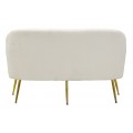 Dizajnová art deco sedačka Cally s dvomi vankúšmi s bielym kožušinovým poťahom a zlatými nožičkami 137 cm