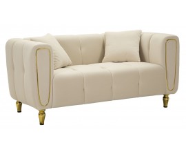 Dizajnová glamour sedačka Celestia s béžovým poťahom a zlatými detailmi 155 cm