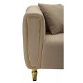 Dizajnová glamour sedačka Celestia so svetlým hnedým zamatovým poťahom a zlatými detailmi 155 cm